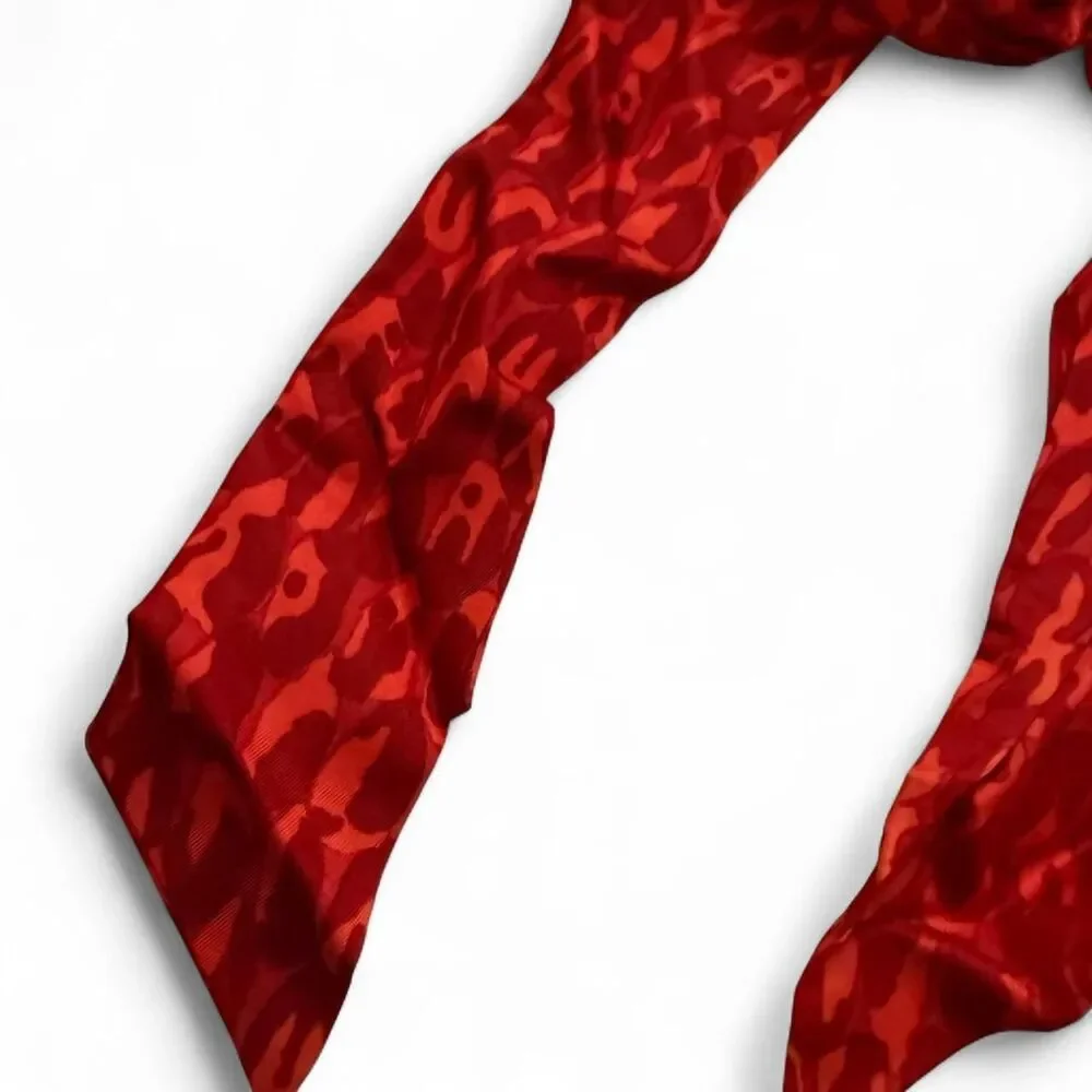 Y2K Red silk scarf with abstract cheetah print pattern - can be used as a belt